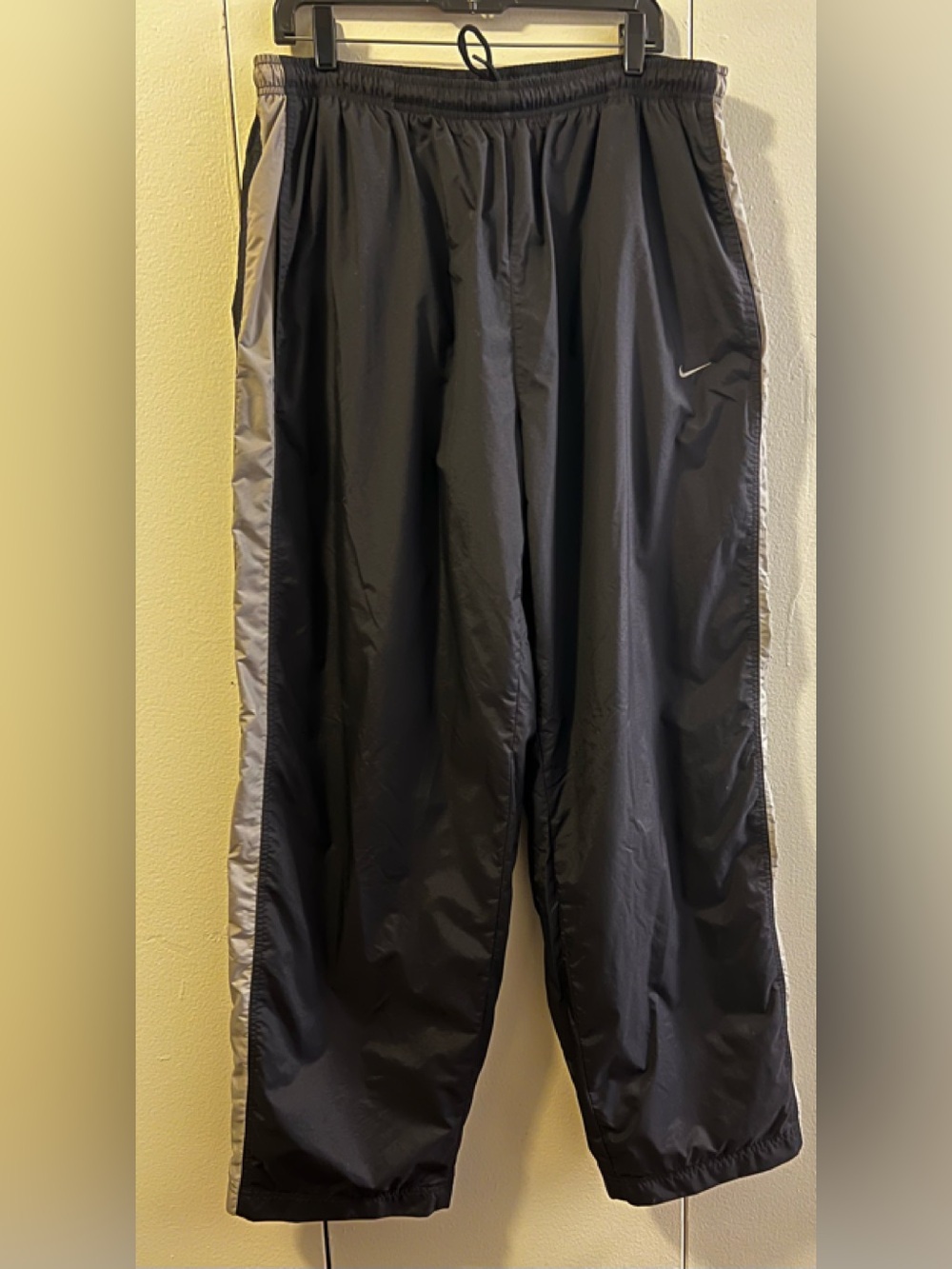 Vintage Nike Men’s Black Joggers with Gray Side Stripes (Size XXL)
